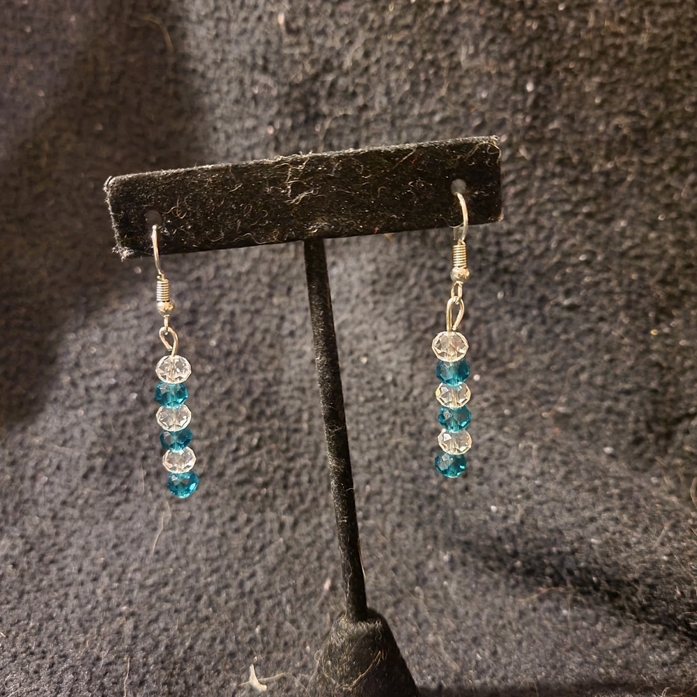 Teal and White Earrings